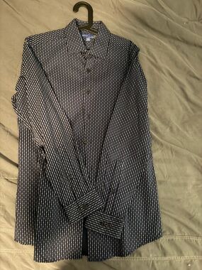 Apt. 9 Navy and White Dotted-Stripe Button Shirt